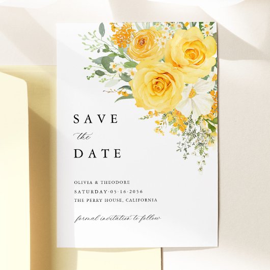 Yellow Floral Rose Wedding Save the Date セーブザデート