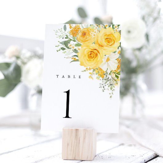 Yellow Floral Rose Wedding Table Numbers