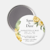 Yellow Floral Round Save the Date Wedding マグネット (正面/裏面)