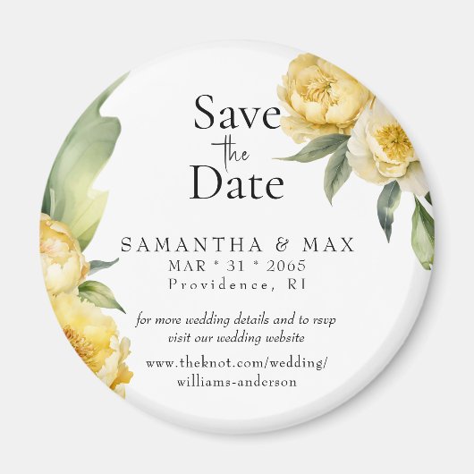 Yellow Floral Round Save the Date Wedding マグネット (正面)