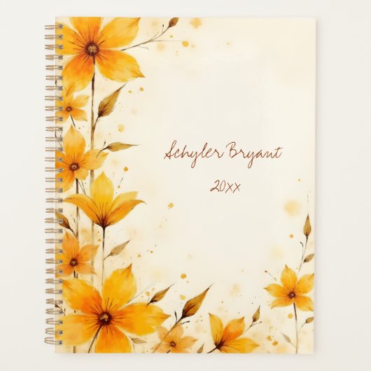 Yellow Floral Spiral-bound Abstract Botanical プランナー手帳 (正面)