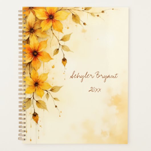 Yellow Floral Spiral-bound Spring Botanical プランナー手帳 (正面)