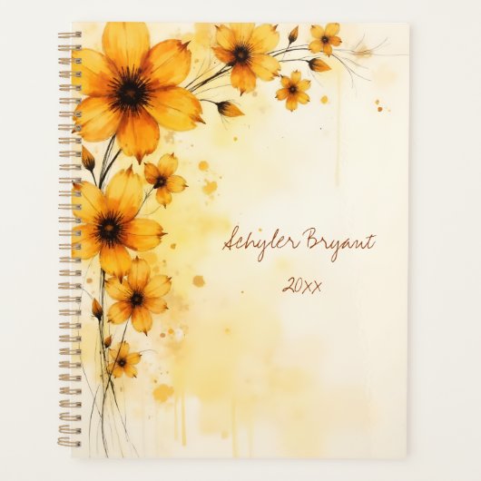 Yellow Floral Spiral-bound Summer Botanical プランナー手帳 (正面)