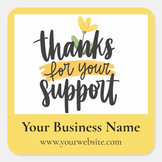 Yellow Floral Thank you business packaging sticker スクエアシール (正面)