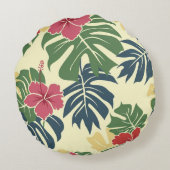 Yellow Floral Tropical Round Pillow ラウンドクッション (裏面)