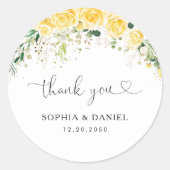 Yellow Floral Wedding Classic Round Sticker ラウンドシール (正面)