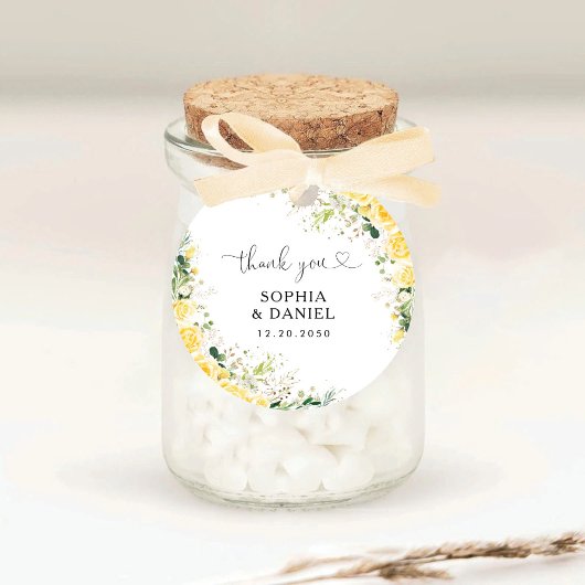 Yellow Floral Wedding Classic Round Sticker ラウンドシール