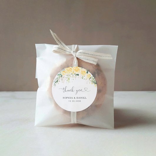 Yellow Floral Wedding Classic Round Sticker ラウンドシール