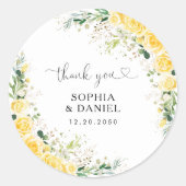 Yellow Floral Wedding Classic Round Sticker ラウンドシール (正面)