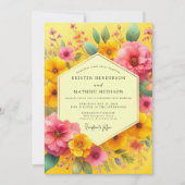 Yellow Floral Whimsy Wedding 招待状 (正面)