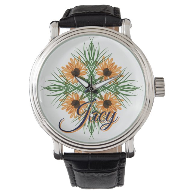 Yellow Florals Name Mothers Day 腕時計 (正面)