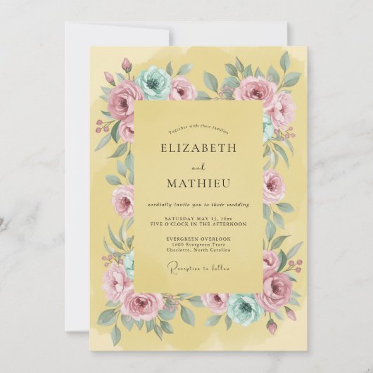 Yellow Flourishing Spring Wedding 招待状 (正面)