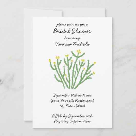 Yellow Flower Cholla Cactus Bridal Shower 招待状 (正面)