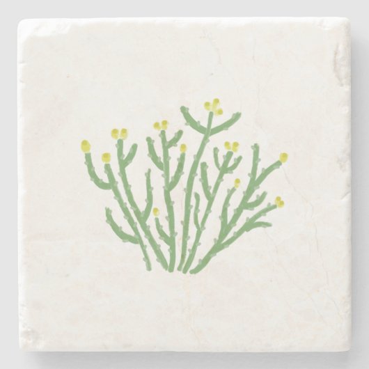 Yellow Flower Cholla Cactus Desert Stone Coaster ストーンコースター (正面)
