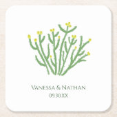 Yellow Flower Cholla Cactus Wedding Cocktail Hour スクエアペーパーコースター (正面)