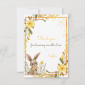 Yellow Flower Cute Bunny Spring Easter Baby Shower サンキューカード (正面)