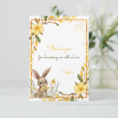 Yellow Flower Cute Bunny Spring Easter Baby Shower サンキューカード (スタンド正面)