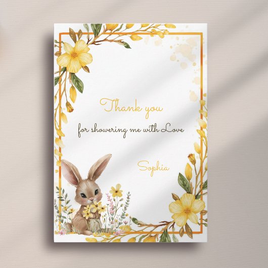 Yellow Flower Cute Bunny Spring Easter Baby Shower サンキューカード