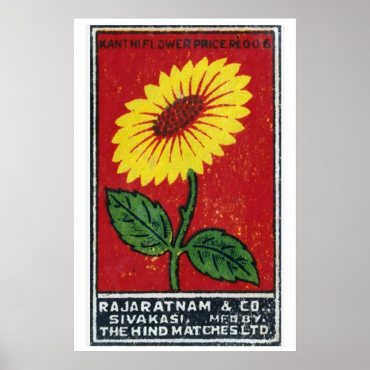 Yellow FLower - Matchbox Print - Czech Wall Art ポスター (正面)