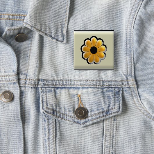Yellow Flower Square Button – Modern Floral Design 缶バッジ (インサイチュ)