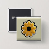 Yellow Flower Square Button – Modern Floral Design 缶バッジ (正面&裏面)