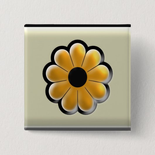 Yellow Flower Square Button – Modern Floral Design 缶バッジ (正面)