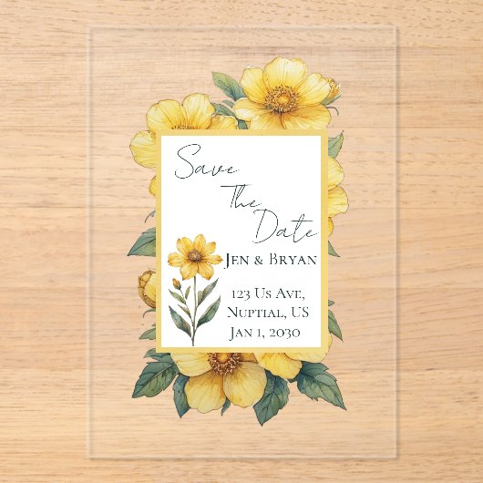 Yellow Flower Wedding Invitation アクリル招待状 (正面)