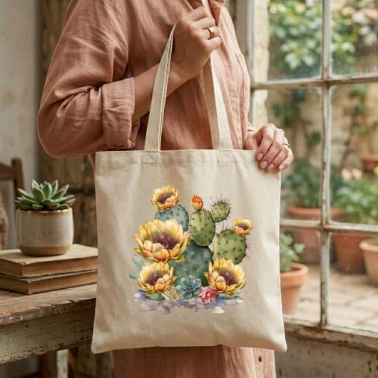 Yellow Flowering Cactus トートバッグ
