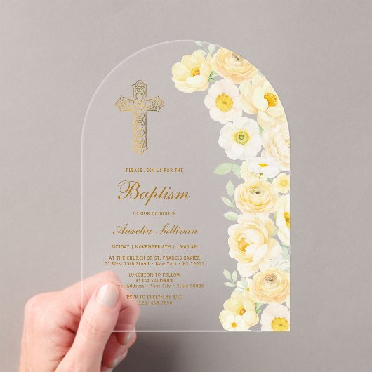 Yellow Flowers Arch Baptism アクリル招待状 (インサイチュ (ポータブル))