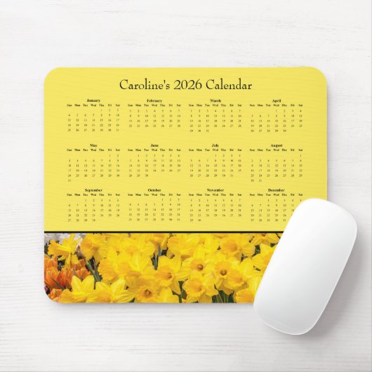 Yellow Flowers - Customizable 2026 calendar マウスパッド (マウス)