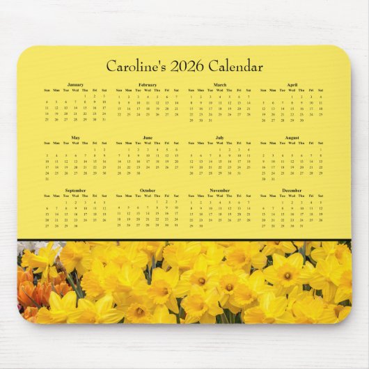 Yellow Flowers - Customizable 2026 calendar マウスパッド (正面)
