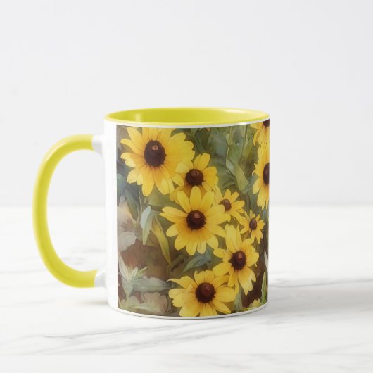 Yellow Flowers Floral Daisy Art Mug Cup マグカップ (左)