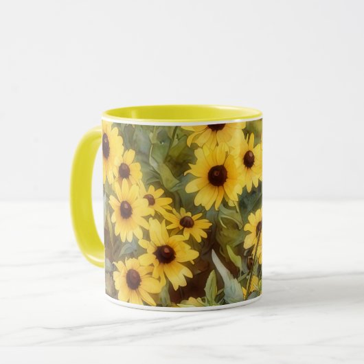 Yellow Flowers Floral Daisy Art Mug Cup マグカップ (正面左)