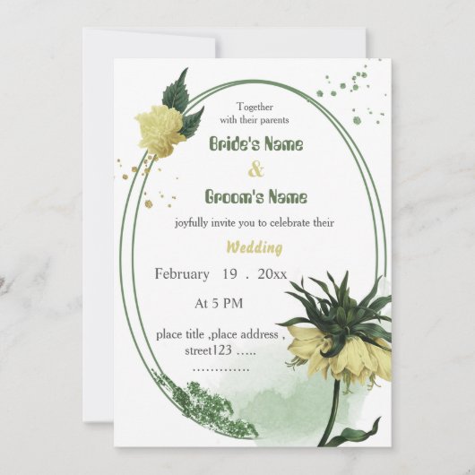 yellow flowers greenery wedding 招待状 (正面)