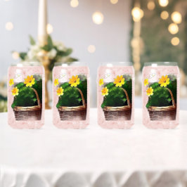 Yellow Flowers in Basket – Vintage Floral Sticker  ガラス缶