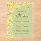 Yellow Flowers Lavender Arch Religious Wedding アクリル招待状 (正面)