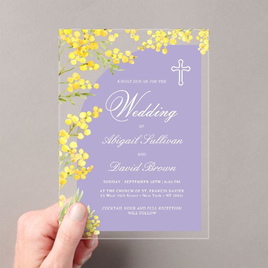 Yellow Flowers Lavender Arch Religious Wedding アクリル招待状 (インサイチュ (ポータブル))