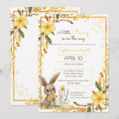 Yellow Flowers Little Bunny On The Way Baby Shower 招待状 (正面/裏面)