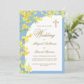 Yellow Flowers on Light Blue Religious Wedding 招待状 (スタンド正面)