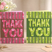 Yellow Flowers With Olive Green Stripes Thank You カード