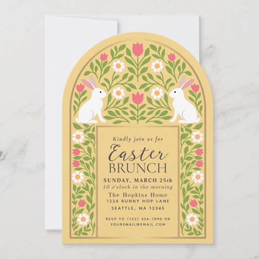 Yellow Folk Art Easter Brunch Arch Invitation 招待状 (正面)