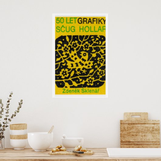 Yellow Folk Pattern - Matchbox Print - Czech Wall ポスター (キッチン)