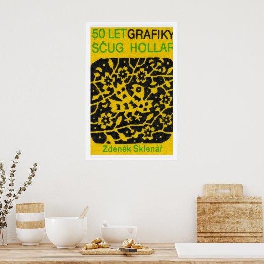 Yellow Folk Pattern - Matchbox Print - Czech Wall ポスター (キッチン)