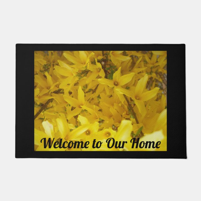 Yellow Forsythia Photo Welcome to Our Home ドアマット (正面)