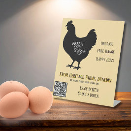 Yellow Fresh Eggs Farmer's Market Sign w/ QR Code 台座サイン
