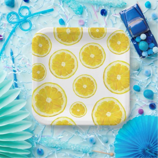 Yellow fresh lemon slice custom text ペーパープレート (パーティー)