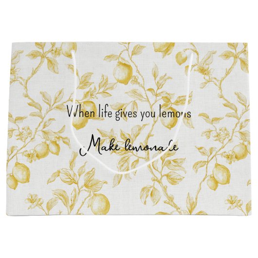 Yellow Fruit Lemons Make Lemonade ラージペーパーバッグ (正面)