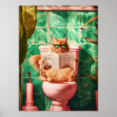 Yellow Funny Orange Cat Toilet Print, Trendy Bathr ポスター (正面)