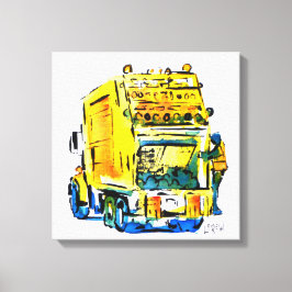 Yellow Garbage Truck / Artist Larry Lerew キャンバスプリント