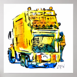 Yellow Garbage Truck / Artist Larry Lerew ポスター